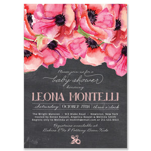 "Leona" Chalkboard + Pink Anemone Baby Shower Invitation