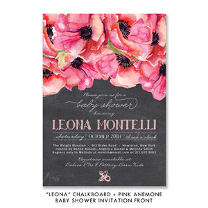 "Leona" Chalkboard + Pink Anemone Baby Shower Invitation