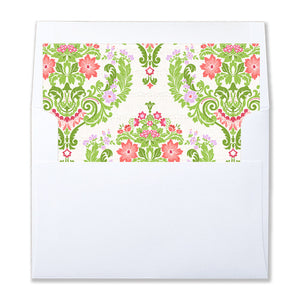 "Lisa" Pink + Green Damask Envelope Liners