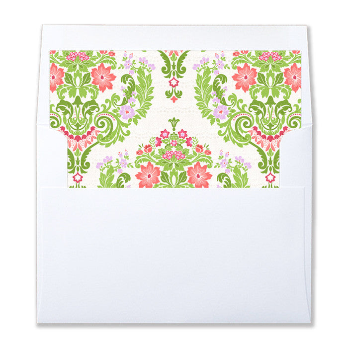"Lisa" Pink + Green Damask Envelope Liners