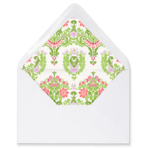 "Lisa" Pink + Green Damask Envelope Liners