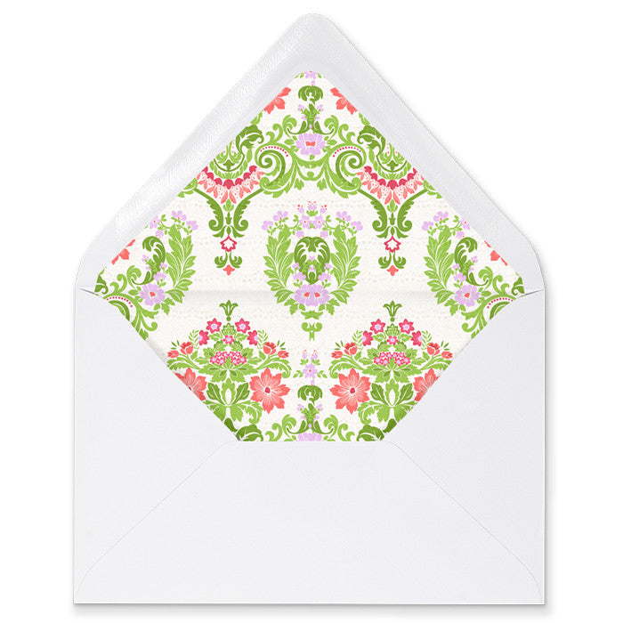 "Lisa" Pink + Green Damask Envelope Liners