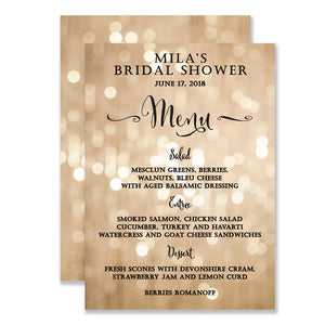 "Mila" Champagne Bokeh Bridal Shower Menu