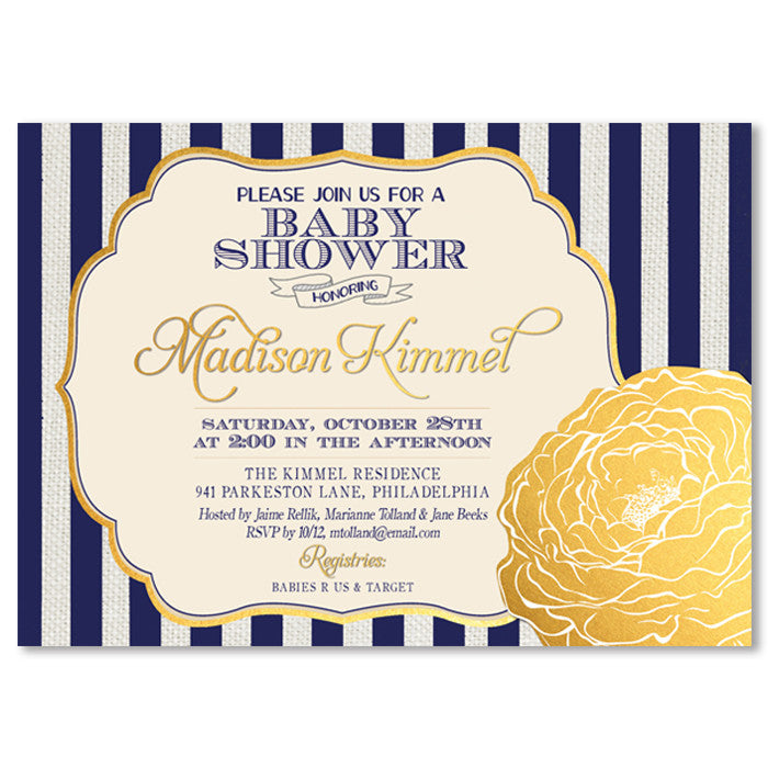 Navy and gold baby shower invitations cheap