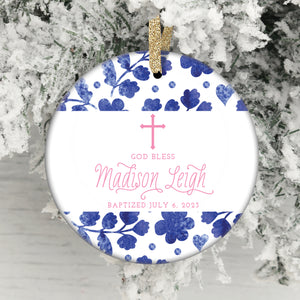 Baby Girl's Baptism Christmas Ornament, Personalized | Madison Pink
