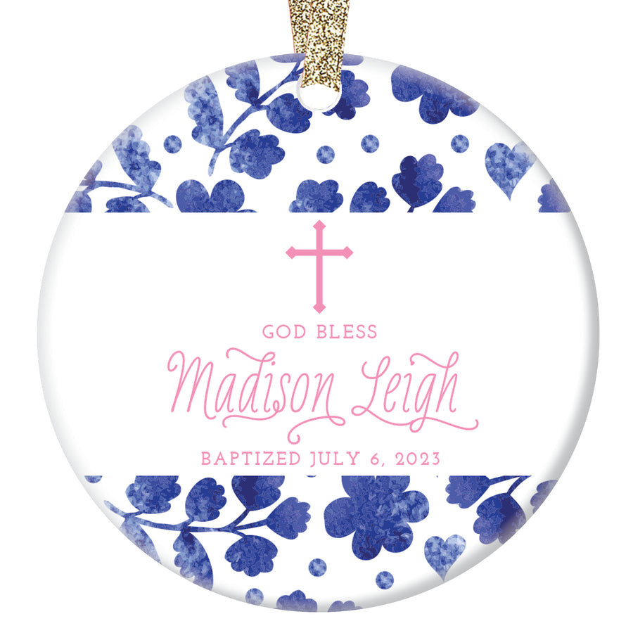 Baby Girl's Baptism Christmas Ornament, Personalized | Madison Pink