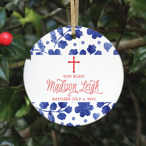 Baby Girl's Baptism Christmas Ornament, Personalized | Madison Red