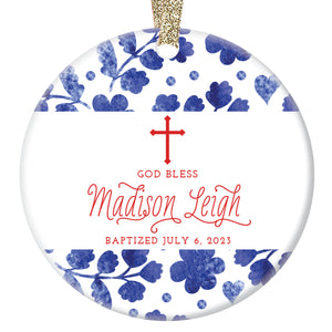 Baby Girl's Baptism Christmas Ornament, Personalized | Madison Red