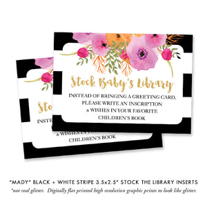 "Mady" Black + White Stripe Baby Sprinkle Invitation