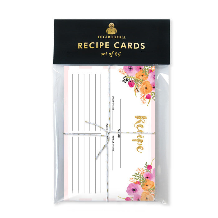 Floral + Stripe Recipe Cards |  Mady Pink