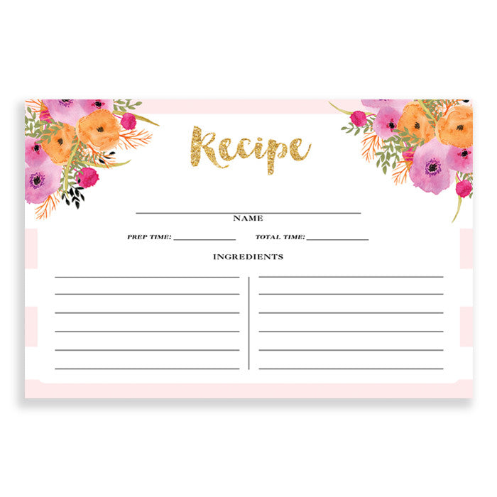 Floral + Stripe Recipe Cards |  Mady Pink