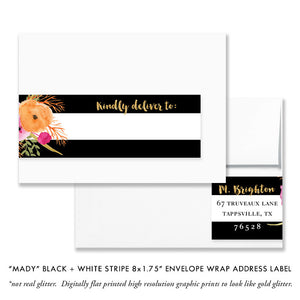 "Mady" Black + White Stripe Envelope Wrap Address Labels