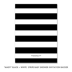"Mady" Black + White Stripe Blue Flowers Baby Sprinkle Invitation