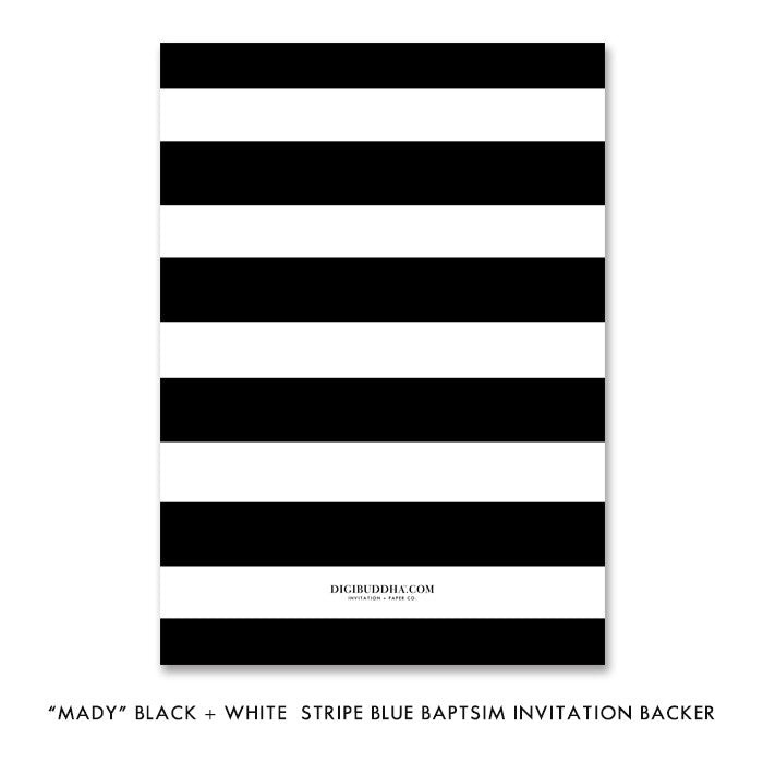 "Mady" Black + White Stripe Blue Baptism Invitation