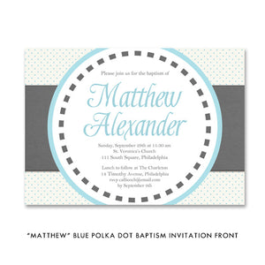 "Matthew" Blue Polka Dot Baptism Invitation