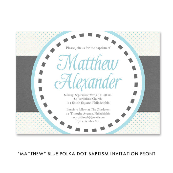 "Matthew" Blue Polka Dot Baptism Invitation