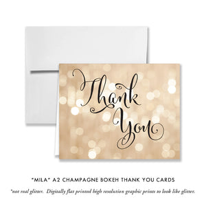 "Mila" Champagne Bokeh Thank You Card