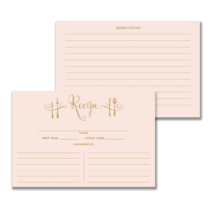 Blush Pink + Gold Glitter Recipe Cards |  Mila