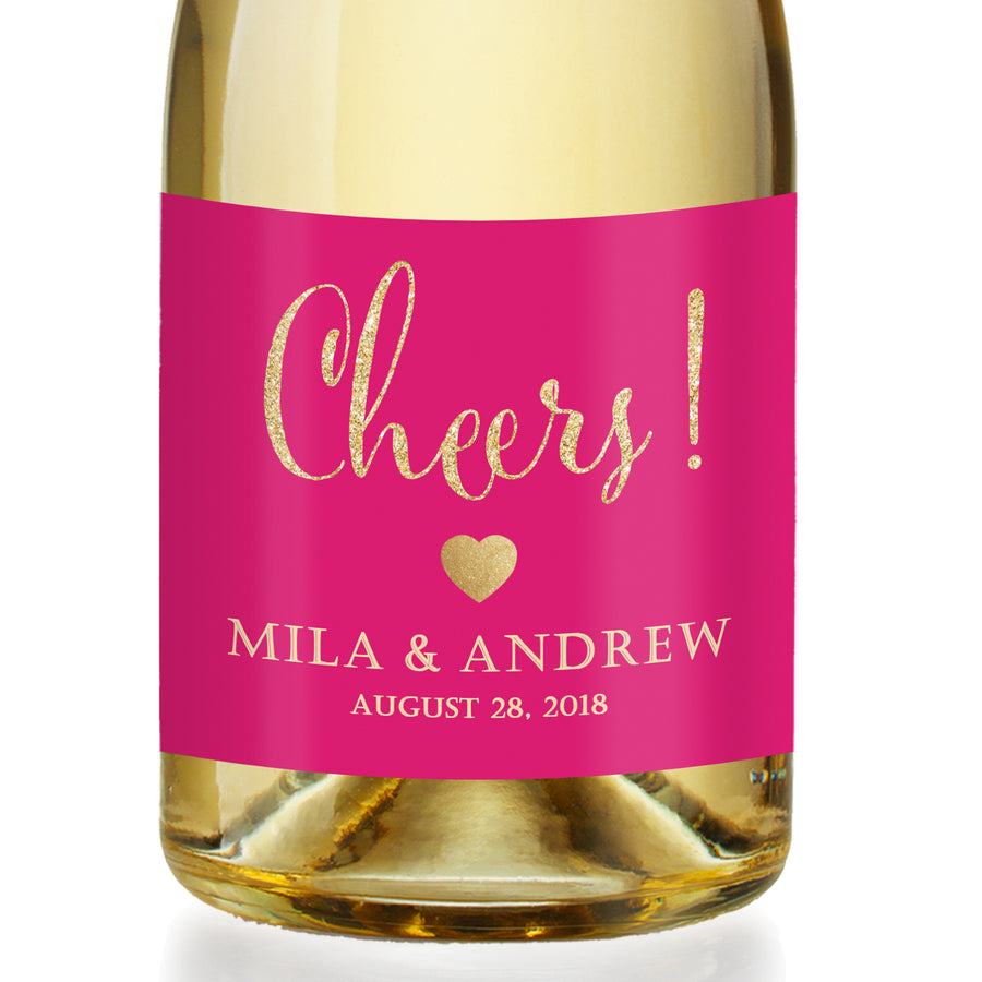"Mila" Hot Pink + Gold Engagement Champagne Labels