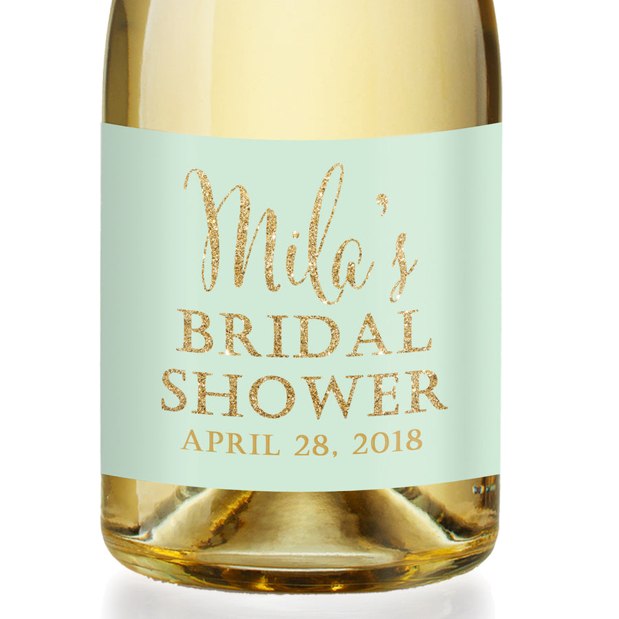 "Mila" Mint + Gold Bridal Shower Champagne Labels