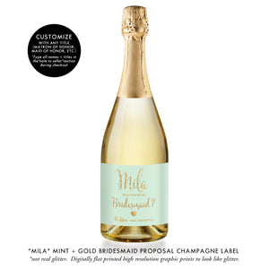 "Mila" Mint + Gold Bridesmaid Proposal Champagne Labels