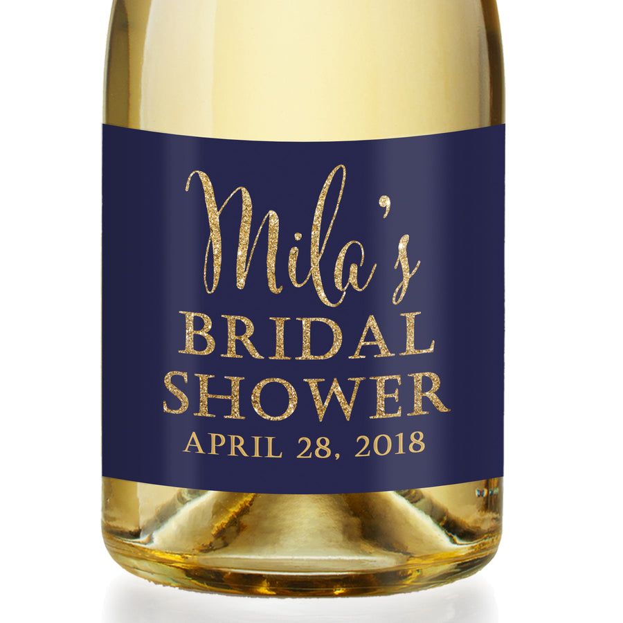 "Mila" Navy + Gold Bridal Shower Champagne Labels