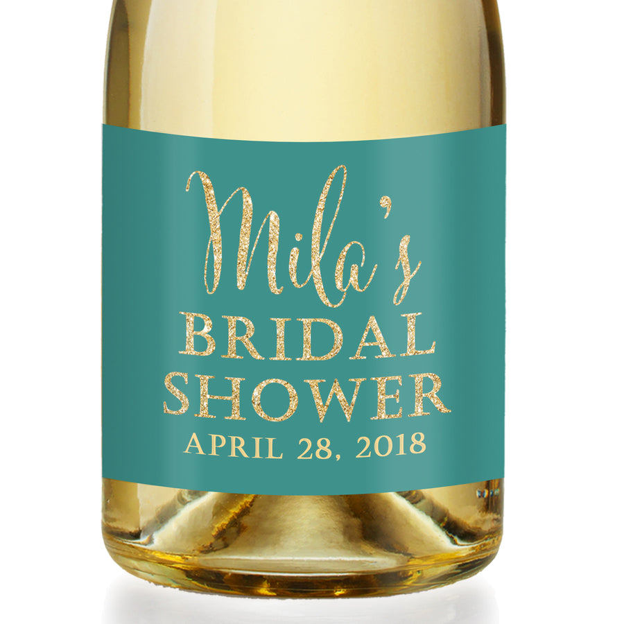 "Mila" Turquoise + Gold Bridal Shower Champagne Labels