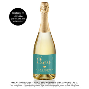 "Mila" Turquoise + Gold Engagement Champagne Labels