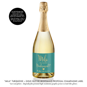 "Mila" Turquoise + Gold Bridesmaid Proposal Champagne Labels