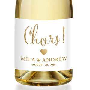 "Mila" White + Gold Engagement Champagne Labels