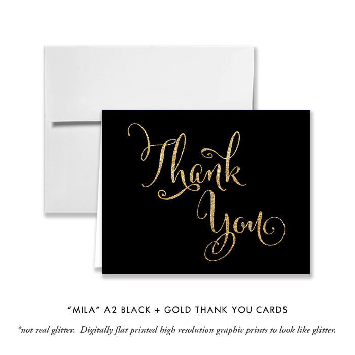 "Mila" Black + Gold Glitter Brunch & Bubbly Bridal Shower Invitation