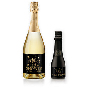 "Mila" Black + Gold Bridal Shower Champagne Labels