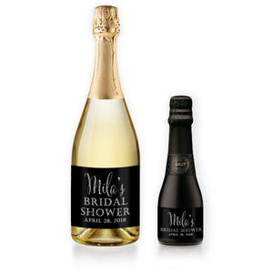 "Mila" Black + Silver Bridal Shower Champagne Labels