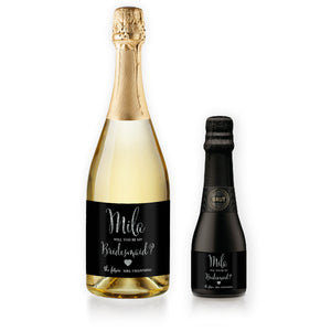 "Mila" Black + Silver Bridesmaid Proposal Champagne Labels