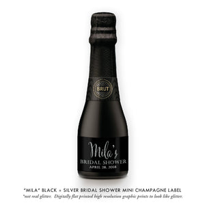 "Mila" Black + Silver Bridal Shower Champagne Labels