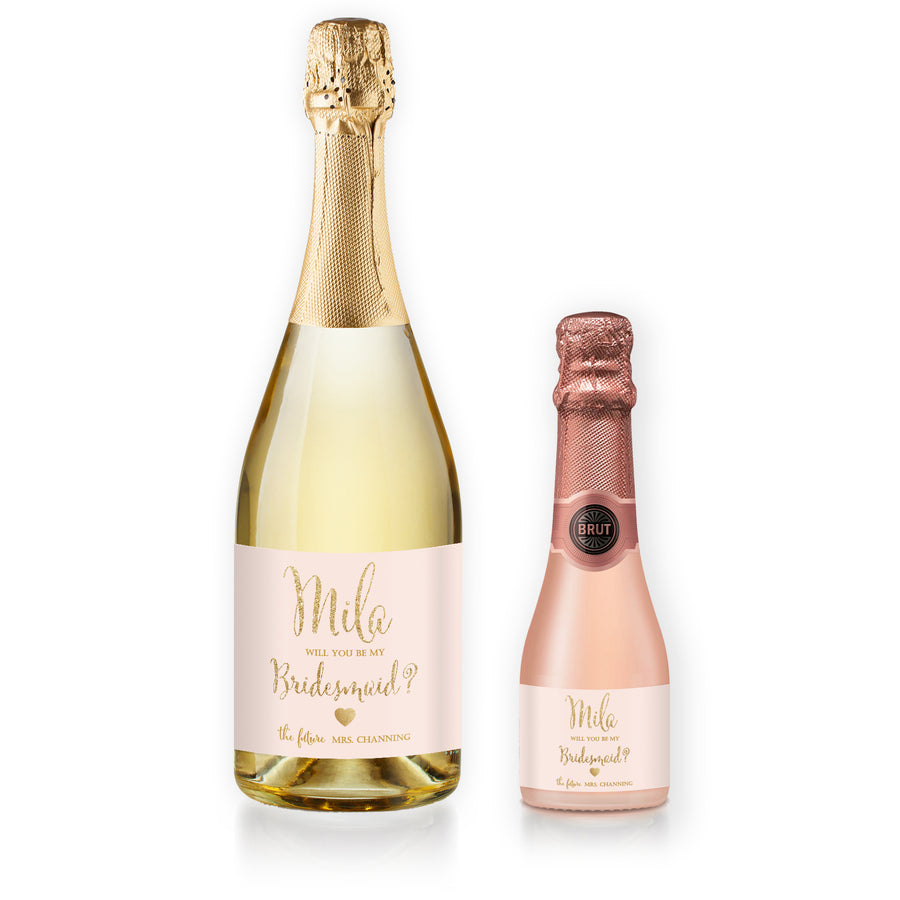 "Mila" Blush + Gold Bridesmaid Proposal Champagne Labels