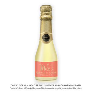 "Mila" Coral + Gold Bridal Shower Champagne Labels