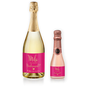 "Mila" Hot Pink + Gold Bridesmaid Proposal Champagne Labels