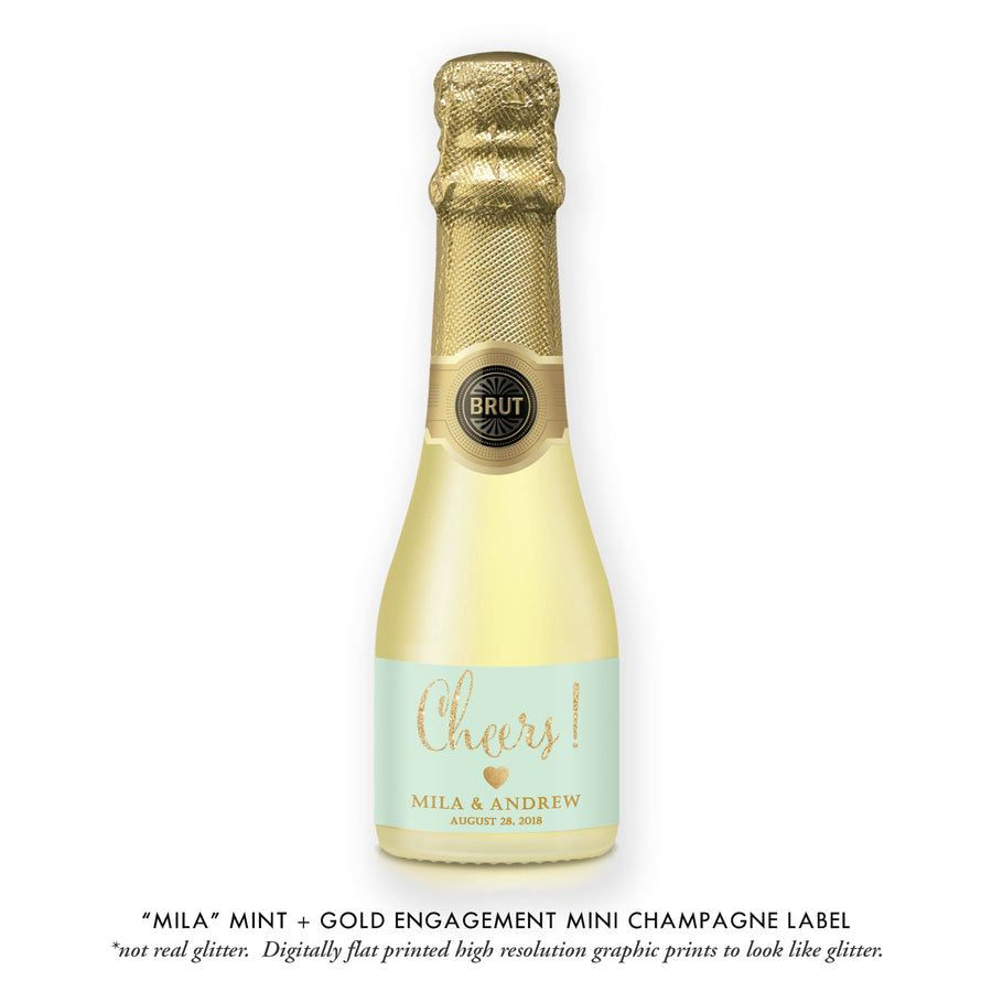 "Mila" Mint + Gold Engagement Champagne Labels
