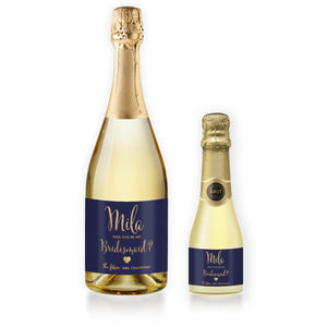 "Mila" Navy + Gold Bridesmaid Proposal Champagne Labels