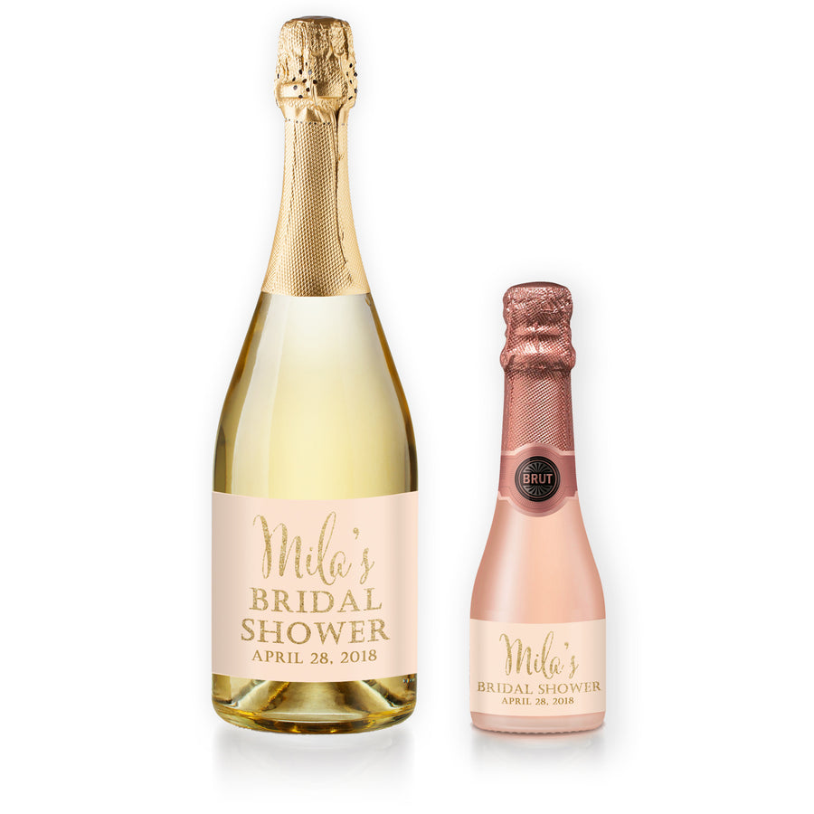 "Mila" Peach + Gold Bridal Shower Champagne Labels