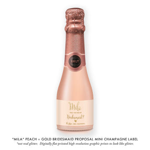 "Mila" Peach + Gold Bridesmaid Proposal Champagne Labels