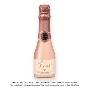 "Mila" Peach + Gold Engagement Champagne Labels