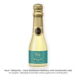 "Mila" Turquoise + Gold Bridesmaid Proposal Champagne Labels