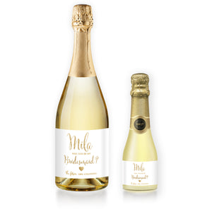 "Mila" White + Gold Bridesmaid Proposal Champagne Labels