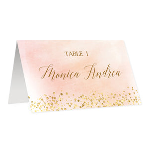 Blush Pink Place Cards in Watercolor + Gold | Monica