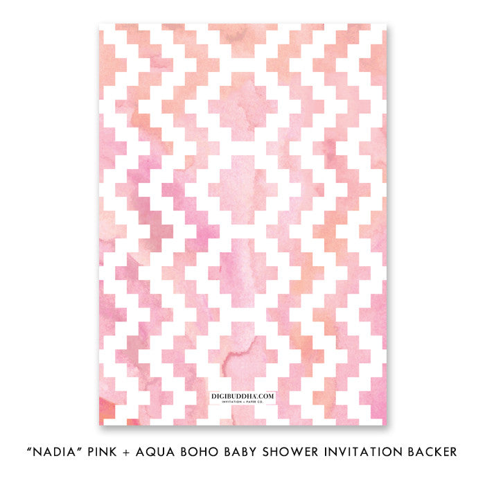 "Nadia" Pink + Aqua Boho Baby Shower Invitation