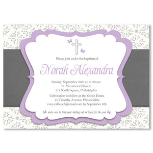 "Norah" Purple + Gray Baptism Invitation