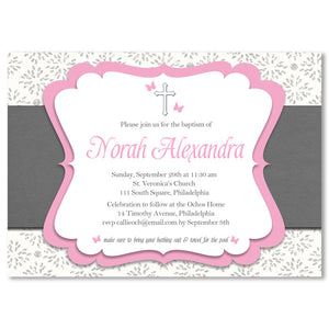 "Norah" Pink + Gray Baptism Invitation