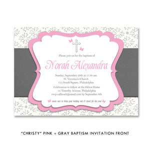 "Norah" Pink + Gray Baptism Invitation